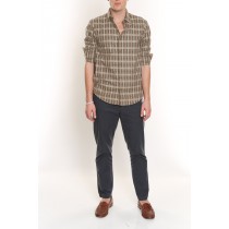 Plaid Cotton Shirt-Khaki-M